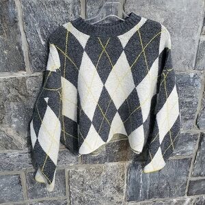 Pringle Of Scotland X H&M Gray and White Argyle Women's Sweater Medium Petite
